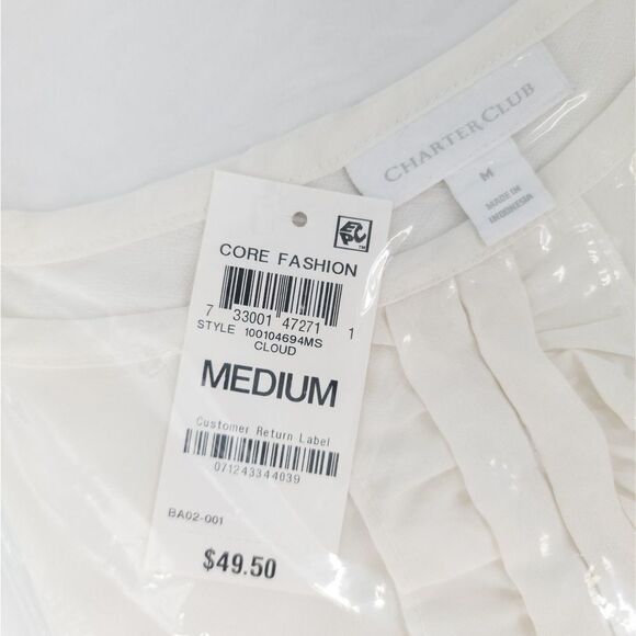 Charter Club Short Sleeve Ruffle Top Cloud M - Picture 2 of 3